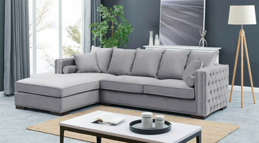 Moscow Grey-Silver Luxury Velvet Corner Settee Suite Sofa - Deep Buttoned, Scatter Cushions, Comfort & Style - UK Luxury Furniture